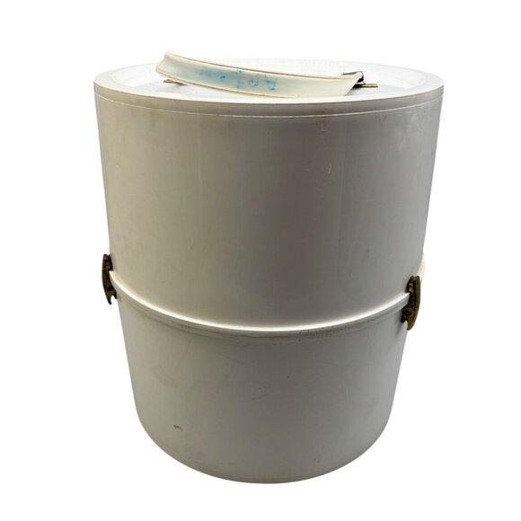 Vintage White plastic Double-Layer Storage travel hat wig box Container READ - Picture 1 of 16